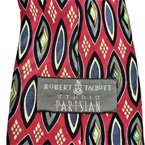 Robert Talbott Studio Parisian Tie Hand Sewn Silk Geometric USA Red 3.75 X 58 - Picture 4 of 6